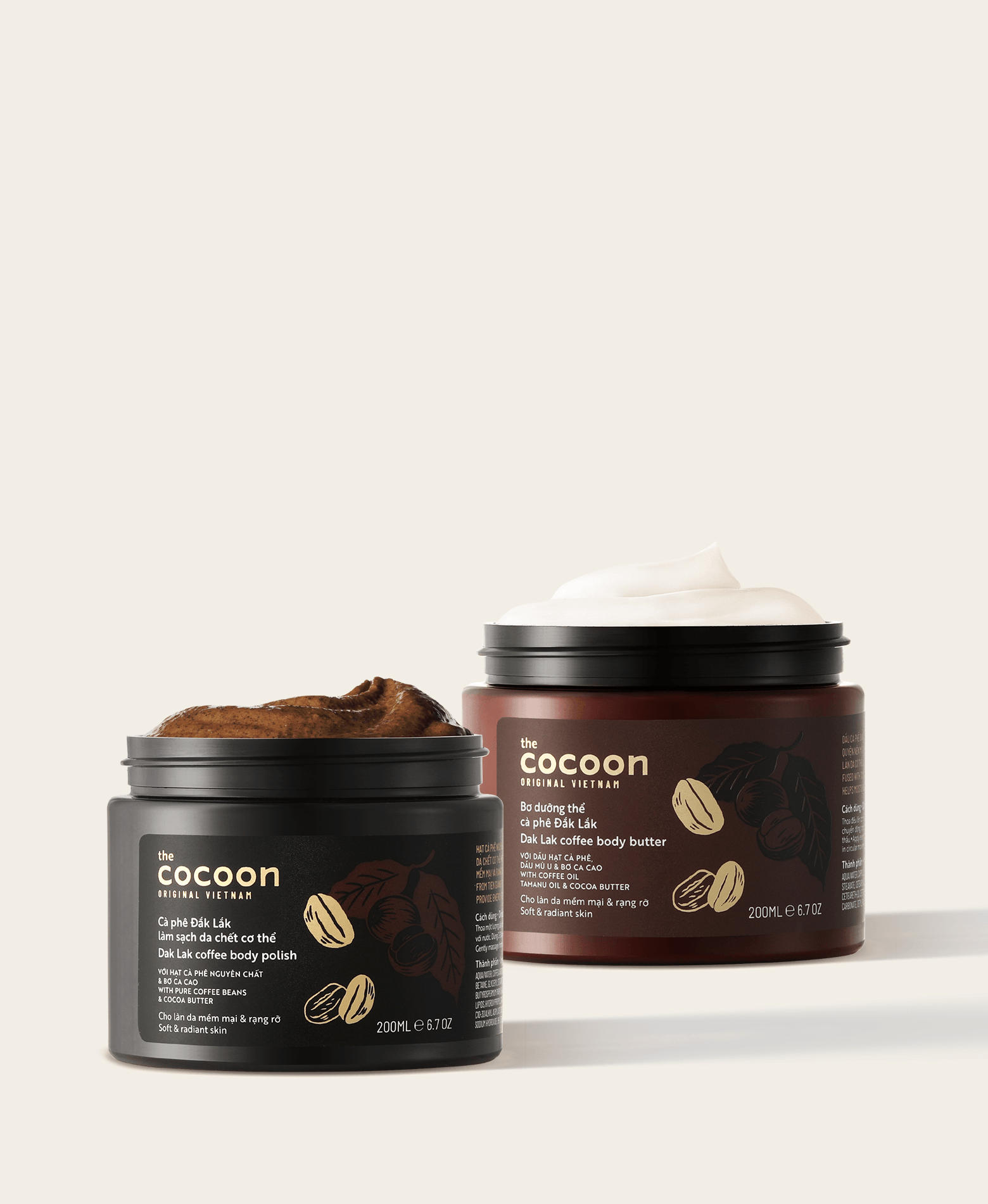 Combo làm sạch da chết & dưỡng ẩm cơ thể cà phê Đắk Lắk Cocoon